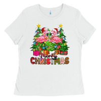 White merry christmas flamingo Ladies Tee - Zillion Design Studio