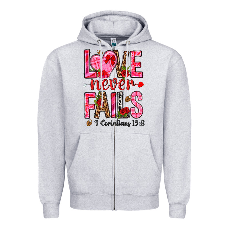 Love Never Fails I Corintians 13 8 Zipper Hoodie by NancyCooperArtShop | Teevron