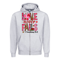 Heather Grey love never fails i corintians 13 8 Zipper Hoodie - NancyCooperArtShop
