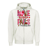 Oatmeal Heather love never fails i corintians 13 8 Zipper Hoodie - NancyCooperArtShop