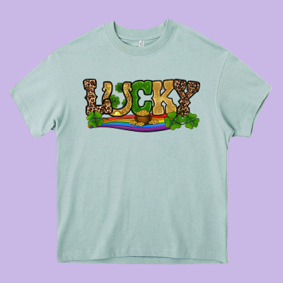 Heavy Core Tee st patricks shamrock gold with rainbow