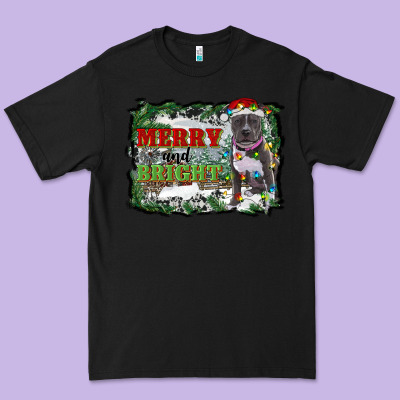 Merry And Bright Pitbull With Farm Premium Tee Designed By Ranaportraitstore
