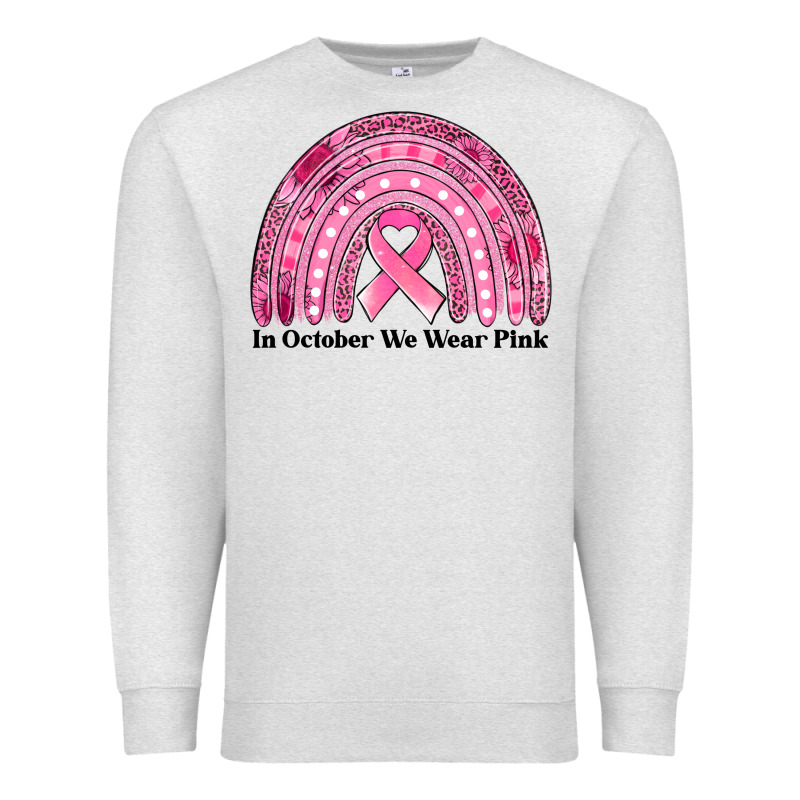 In October We Wear Pink Breast Cancer Awareness Rainbow Premium Sweatshirt by Jasminsmagicworld | Teevron