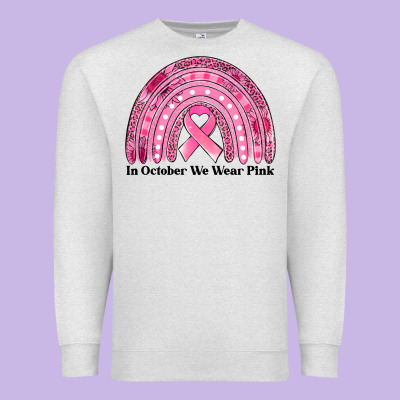 In October We Wear Pink Breast Cancer Awareness Rainbow Premium Sweatshirt Designed By Jasminsmagicworld