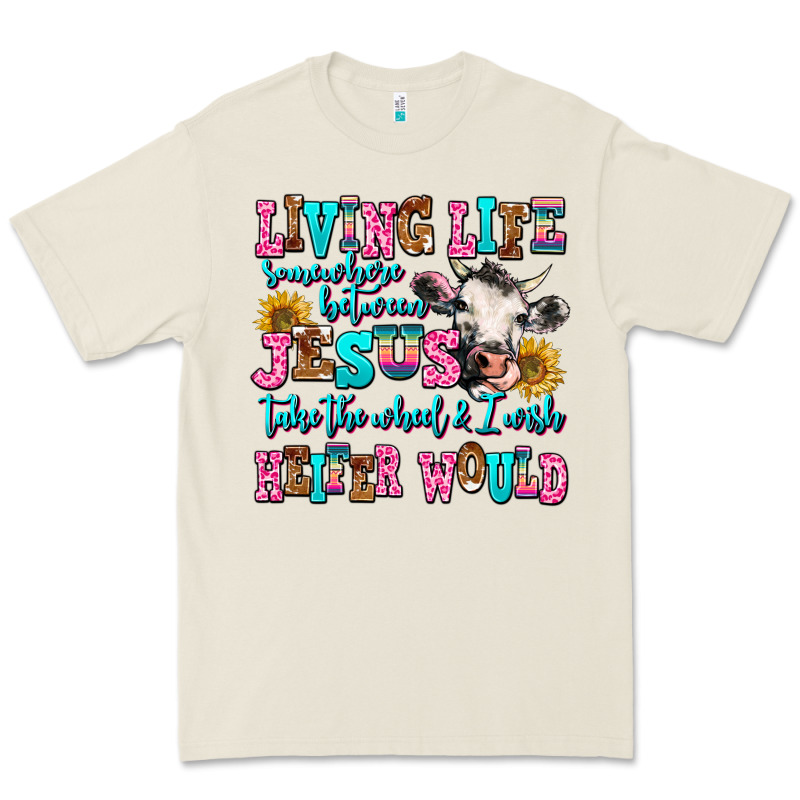Living Life Somewhere Between Jesus Take The Wheel Premium Tee by AdoDesignShop | Teevron