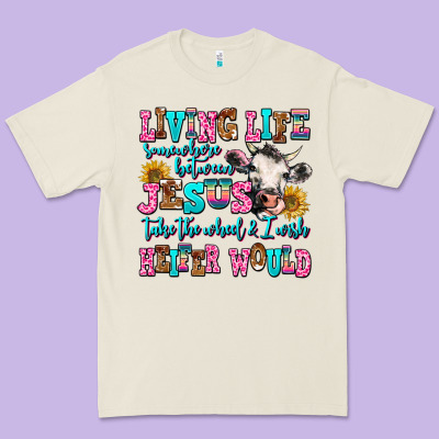 Living Life Somewhere Between Jesus Take The Wheel Premium Tee Designed By Adodesignshop