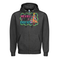 Charcoal Heather merry and bright christmas tree Zipper Hoodie - MaliasSmallBusiness