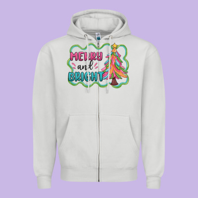 Merry And Bright Christmas Tree Zipper Hoodie Designed By Maliassmallbusiness