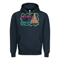 Navy merry and bright christmas tree Zipper Hoodie - MaliasSmallBusiness