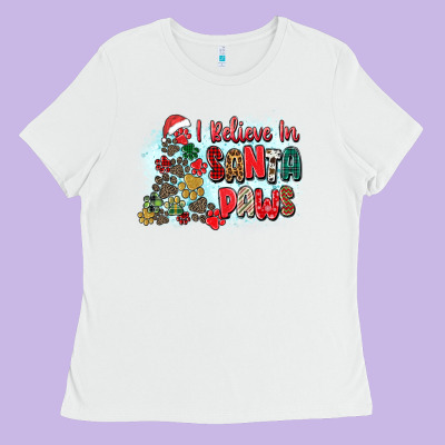 I Believe In Santa Paws Ladies Tee Designed By Zillion Design Studio
