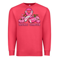 Tackle Cancer Pumpkins Football And Ribbon Breast Cancer Awareness Premium Sweatshirt | Teevron