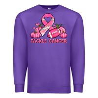 Purple tackle cancer pumpkins football and ribbon breast cancer awareness Premium Sweatshirt - Jasminsmagicworld