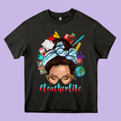 Heavy Core Tee teacher life messy bun