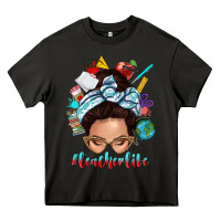 Asphalt teacher life messy bun Heavy Core Tee - texasbilliewilder