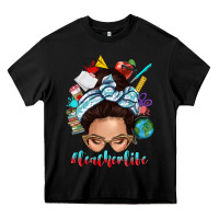 Black teacher life messy bun Heavy Core Tee - texasbilliewilder