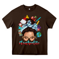 Chocolate Brown teacher life messy bun Heavy Core Tee - texasbilliewilder
