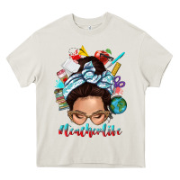 Cream teacher life messy bun Heavy Core Tee - texasbilliewilder