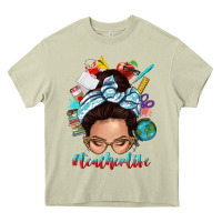 Mossy teacher life messy bun Heavy Core Tee - texasbilliewilder