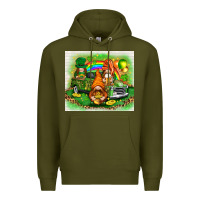 Army Green st patricks day gnomies with truck Premium Hoodie - NancyCooperArtShop