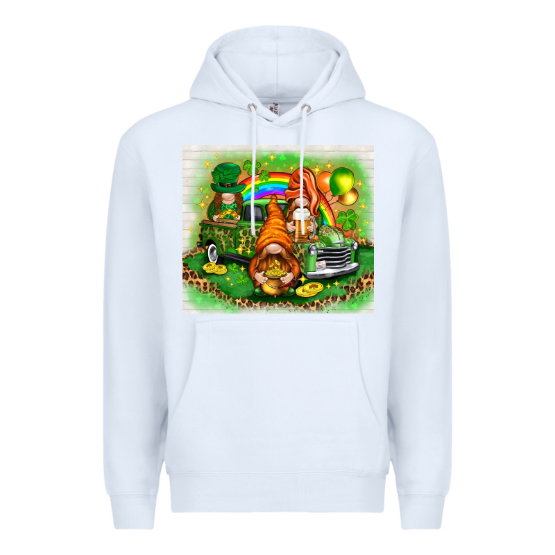 St Patricks Day Gnomies With Truck Premium Hoodie by NancyCooperArtShop | Teevron
