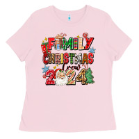 Bubblegum Pink family christmas crew 2024 Ladies Tee - Zillion Design Studio