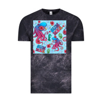 Cloud Black summer and octopus seamless pattern Vintage Tee - BundleAndBundleShop