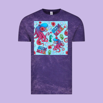 Summer And Octopus Seamless Pattern Vintage Tee Designed By Bundleandbundleshop