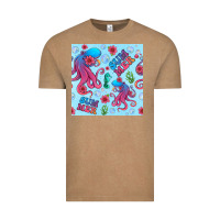 Vintage Coffee summer and octopus seamless pattern Vintage Tee - BundleAndBundleShop