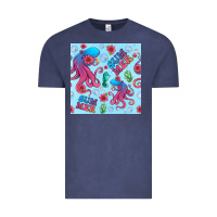Vintage Denim summer and octopus seamless pattern Vintage Tee - BundleAndBundleShop