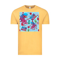 Vintage Mustard summer and octopus seamless pattern Vintage Tee - BundleAndBundleShop