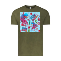 Vintage Olive summer and octopus seamless pattern Vintage Tee - BundleAndBundleShop
