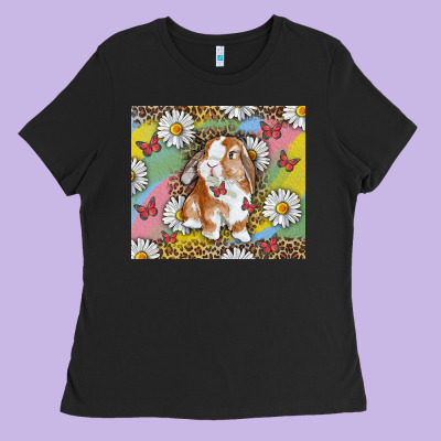 Ladies Tee Watercolor Easter Bunny With Daisy