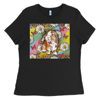 Black Watercolor Easter Bunny With Daisy Ladies Tee - RanaPortraitStore