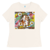 Bone Watercolor Easter Bunny With Daisy Ladies Tee - RanaPortraitStore