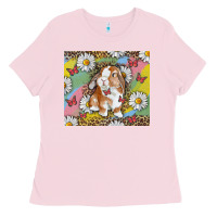 Bubblegum Pink Watercolor Easter Bunny With Daisy Ladies Tee - RanaPortraitStore