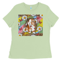 Matcha Watercolor Easter Bunny With Daisy Ladies Tee - RanaPortraitStore