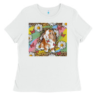 White Watercolor Easter Bunny With Daisy Ladies Tee - RanaPortraitStore