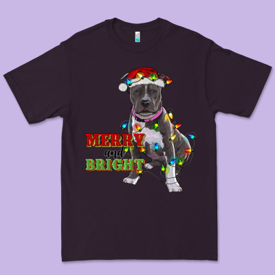 Merry And Bright Pitbull Premium Tee Designed By Ranaportraitstore