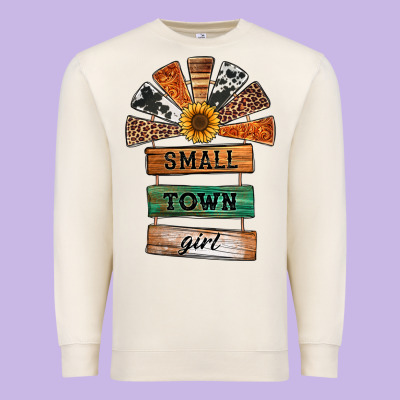 Small Town Girl Western Windmill Wooden Boards Premium Sweatshirt Designed By Jasminsmagicworld