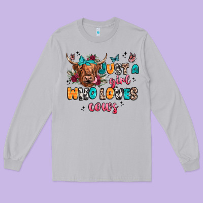 Just A Girl Who Loves Cows Long Sleeve Tee Designed By Jahusdesignshop
