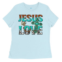 Baby Blue jesus is love Ladies Tee - texasbilliewilder