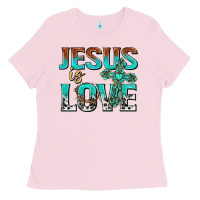 Bubblegum Pink jesus is love Ladies Tee - texasbilliewilder