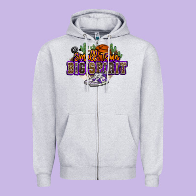 Small Town Big Spirit Basketball Zipper Hoodie Designed By Nancycooperartshop