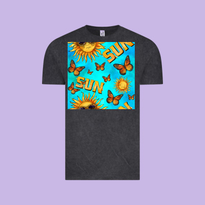 Sun With Butterfly Seamless Pattern Vintage Tee Designed By Bundleandbundleshop