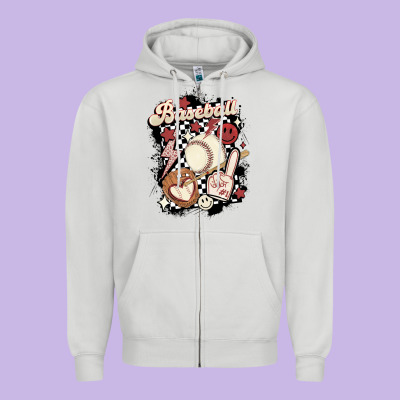 Checkered Retro Baseball Zipper Hoodie Designed By Maliassmallbusiness