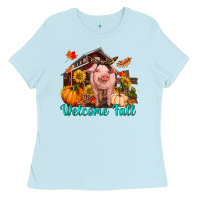 Baby Blue Welcome fall pig Ladies Tee - RanaPortraitStore