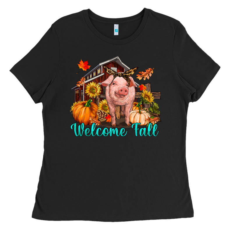 Welcome Fall Pig Ladies Tee by RanaPortraitStore | Teevron