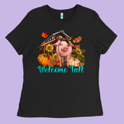 Ladies Tee Welcome fall pig