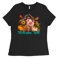 Black Welcome fall pig Ladies Tee - RanaPortraitStore
