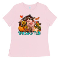 Bubblegum Pink Welcome fall pig Ladies Tee - RanaPortraitStore